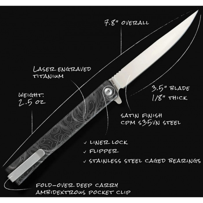 Нож Ocaso Solstice, Engraved titanium, Topo Pattern, Satin  