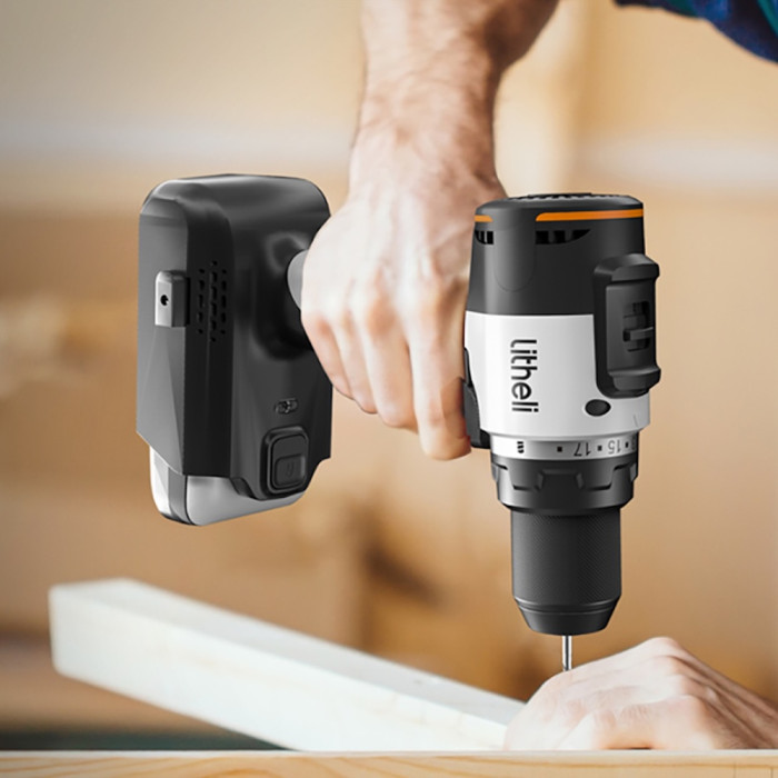 Аккумуляторный ударный шуруповерт Litheli бесщеточный, питание от павербанка (УМБ Litheli Power Bank 20000 mAh, 45 W, 2А в комплекте)  