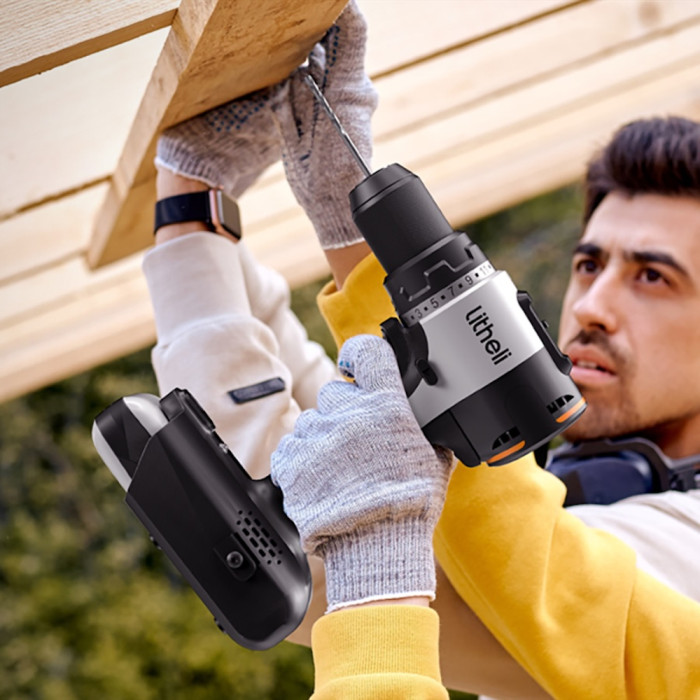 Аккумуляторный ударный шуруповерт Litheli бесщеточный, питание от павербанка (УМБ Litheli Power Bank 20000 mAh, 45 W, 2А в комплекте)  