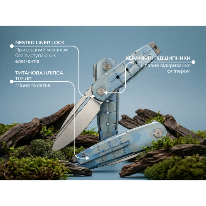 Нож складной туристический Weknife Hull (9.9 см) Bohler M390 / Titanium синий  