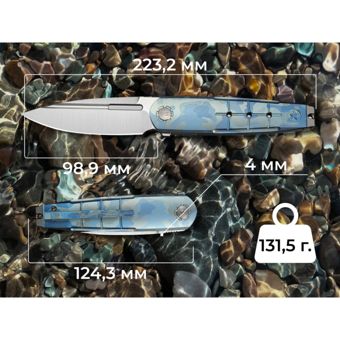 Нож складной туристический Weknife Hull (9.9 см) Bohler M390 / Titanium синий  