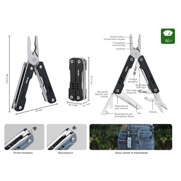 Мультитул NexTool Mini Sailor Pliers S11, голубой (блистерная упаковка)  