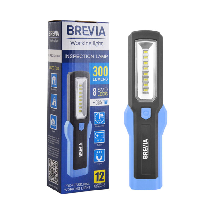 Фонарь инспекционный Brevia LED 8SMD+1W LED 300lm, 3xAA  