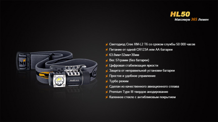 Фонарь Fenix HL50 Cree XM-L2 (Т6)  