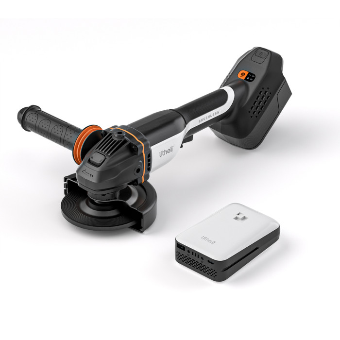 Аккумуляторная угловая шлифмашина бесщеточная Litheli, питание от павербанка (УМБ Litheli Power Bank 20000 mAh, 45 W, 2А в комплекте)  