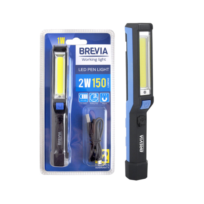 Фонарь инспекционный Brevia LED Pen Light 2W COB+1W LED 150lm 900mAh microUSB  