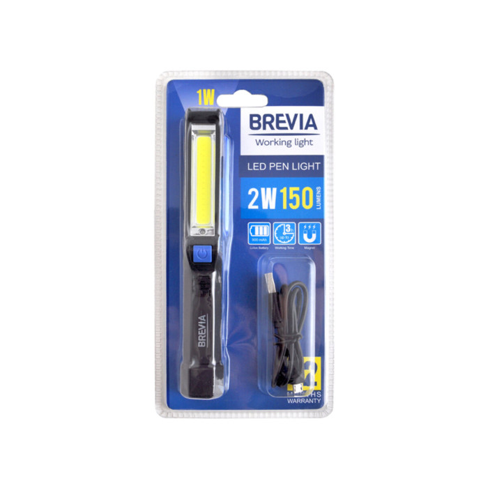 Фонарь инспекционный Brevia LED Pen Light 2W COB+1W LED 150lm 900mAh microUSB  