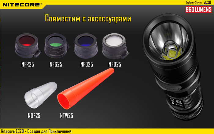 Карманный фонарь Nitecore EC20 , серый XM-L, 960 люмен  