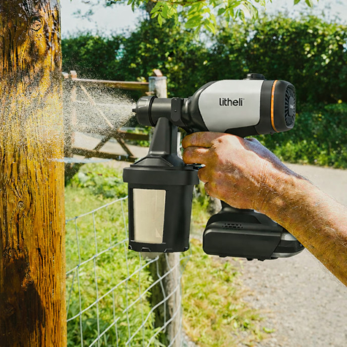 Аккумуляторный краскораспылитель бесщеточный Litheli, питание от павербанка (УМБ Litheli Power Bank 20000 mAh, 45 W, 4А в комплекте)  