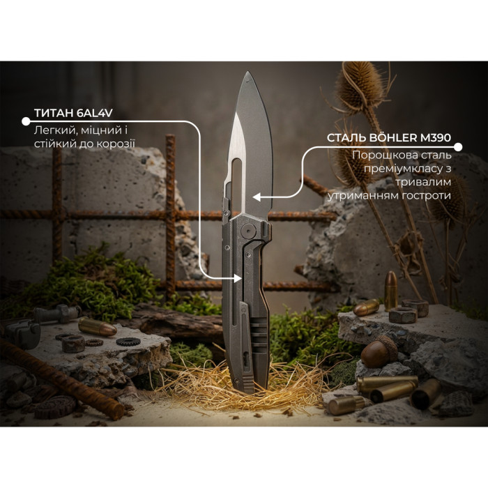 Нож складной туристический Weknife Reveille (9.7 см) Bohler M390 / Titanium оливково-серый  