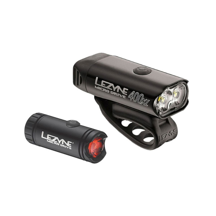 Комплект велофар Lezyne MICRO DRIVE 400XL / MICRO DRIVE REAR черный 450/30 люменов Y9  