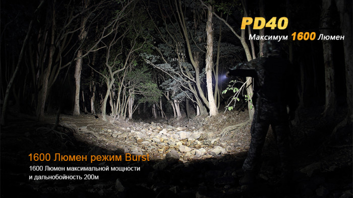 Карманный фонарь Fenix PD40 , серый, MT-G2 (витринный образец), 1600 люмен  