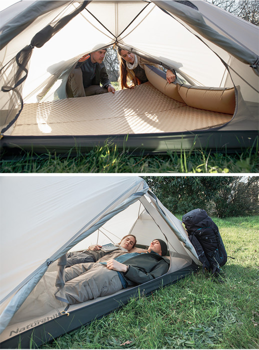 Коврик Naturehike NH18Q010-D самонадувающийся, двухместный с подушкой , 25 мм, голубой  