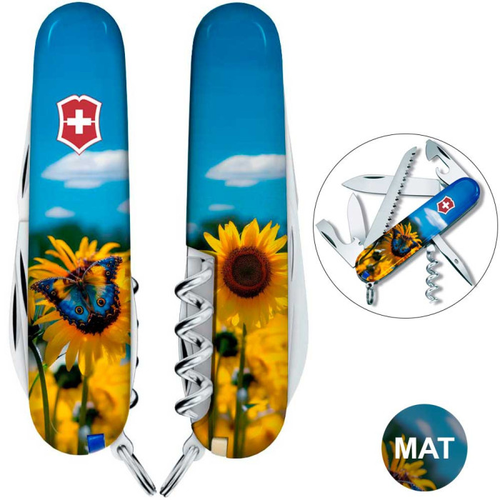Складной нож Victorinox CAMPER UKRAINE Подсолнечники и бабочка  