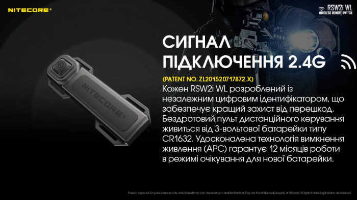 Кнопка тактическая, выносная на оружие Nitecore RSW2i WL (беспроводная)  