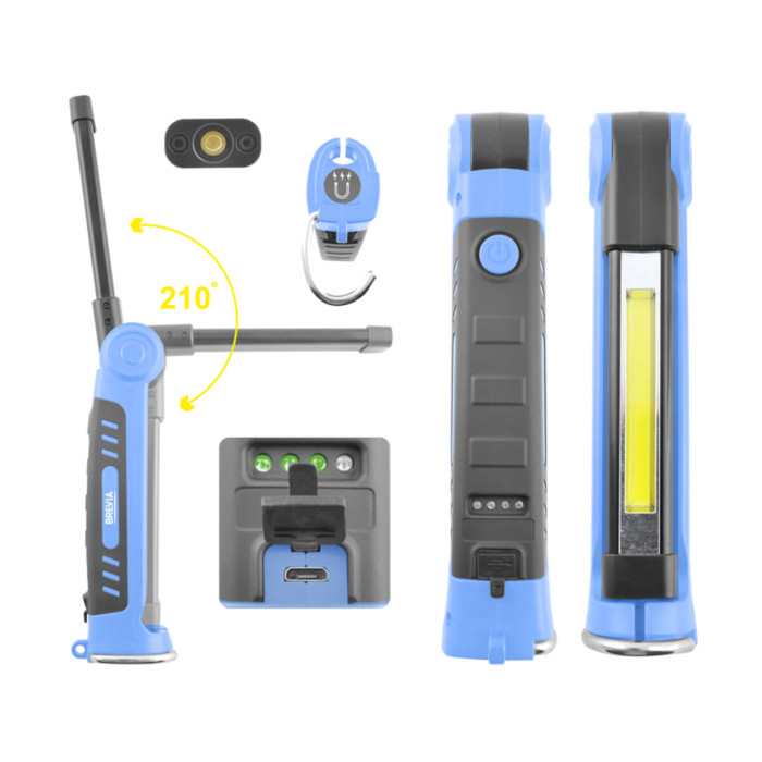 Фонарь инспекционный Brevia LED Ultra-slim 3W COB+1W LED 300lm, 2000mAh, microUSB  