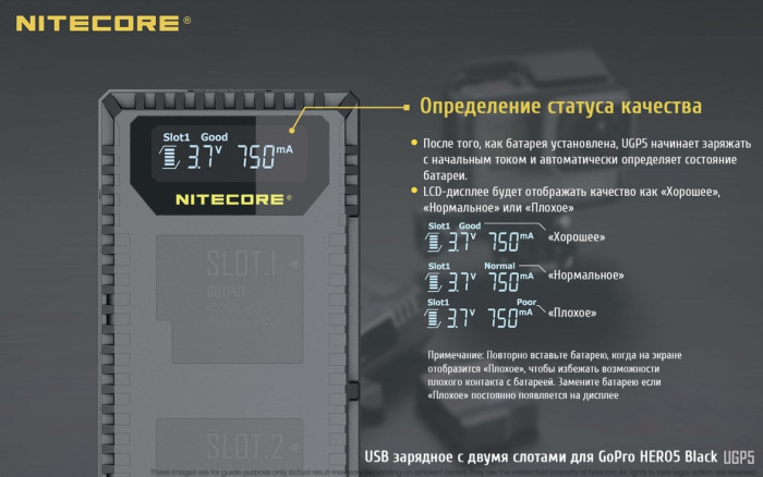 Зарядное устройство Nitecore UGP5 для GoPro Hero5 (AABAT-001)  