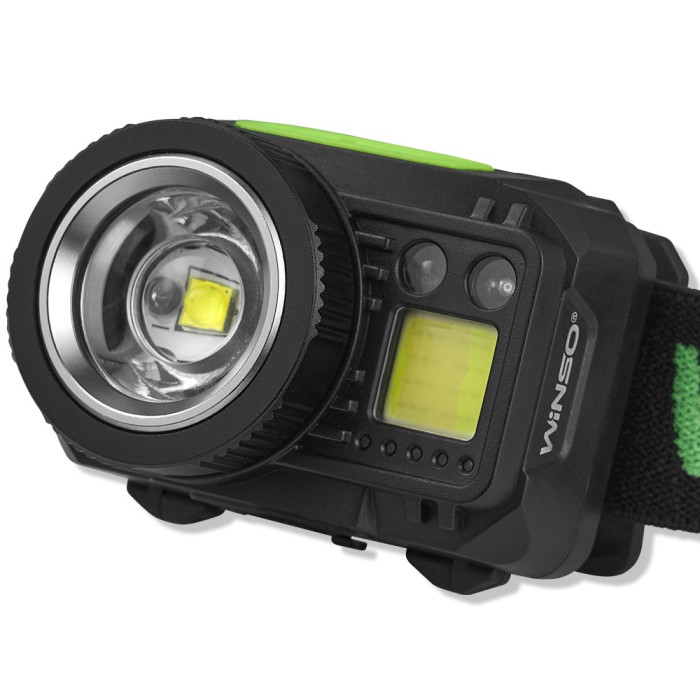 Фонарь налобный Winso PRO 550Lm, 3W CREE XPG + COB, 1200mAh/3xAAA, Zoom, Sensor White/Red  