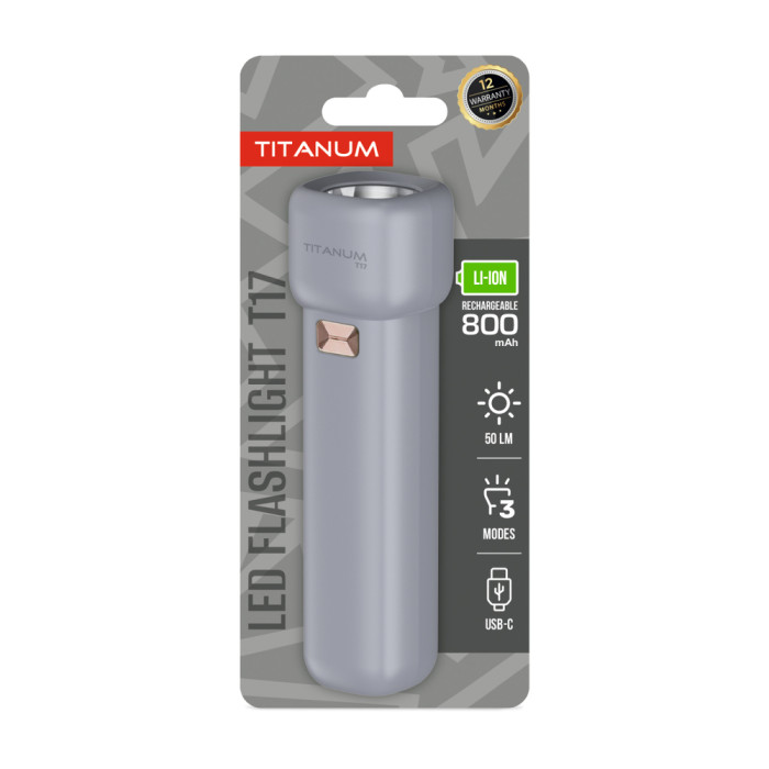 Портативный светодиодный фонарик TITANUM TLF-T17 50Lm Gray  