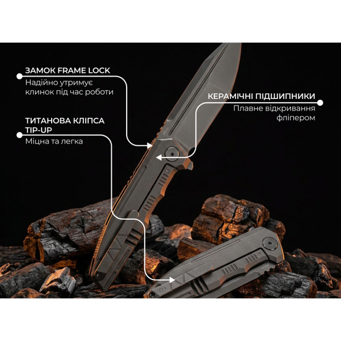 Нож складной туристический Weknife Breach (9.8 см) Bohler M390 / Titanium угольно-серый  