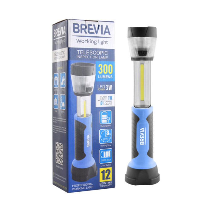 Фонарь инспекционный телескопический Brevia LED 3W COB+1W LED+8LED кемпинг 300lm 2000mAh  