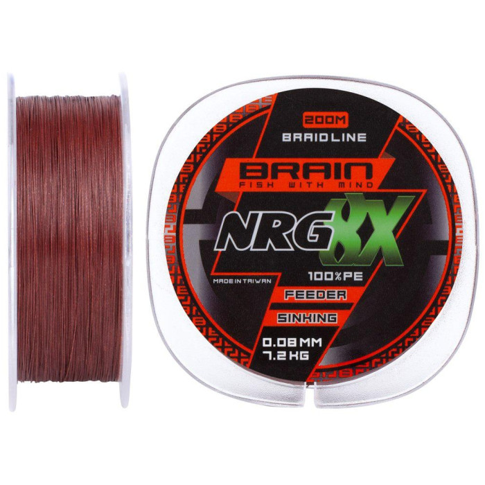 Шнур Brain NRG 8X sinking 200m 0.08mm 7.2kg, коричневый  