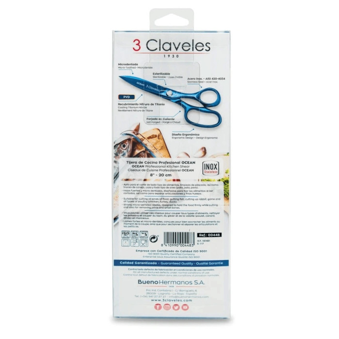 Профессиональные кухонные ножницы Ocean 3claveles 00448, Испания  