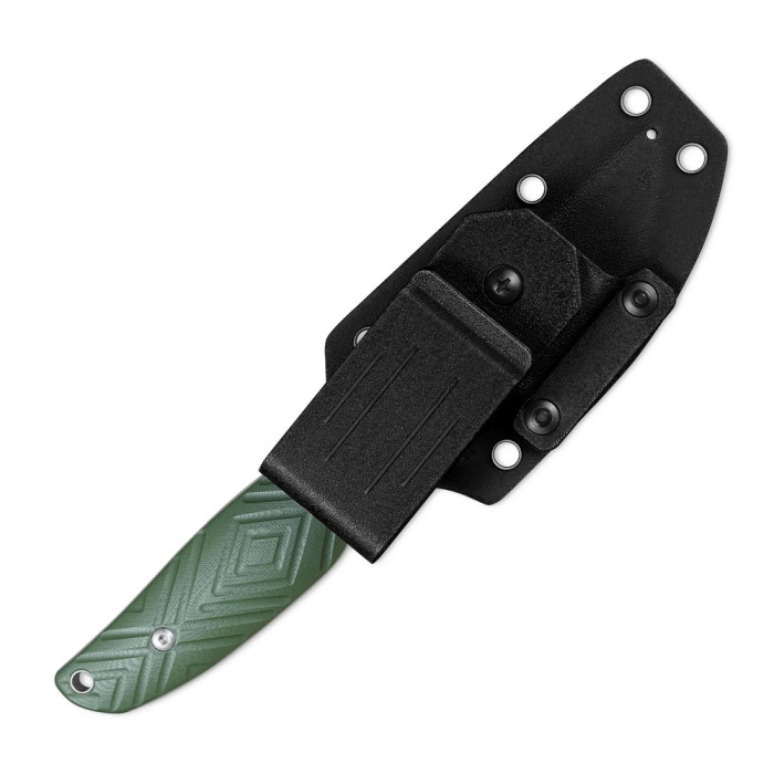 Нож с чехлом туристический SRM Fossa 605T-GP, (8.8 см) 14C28N / G10 зеленый  