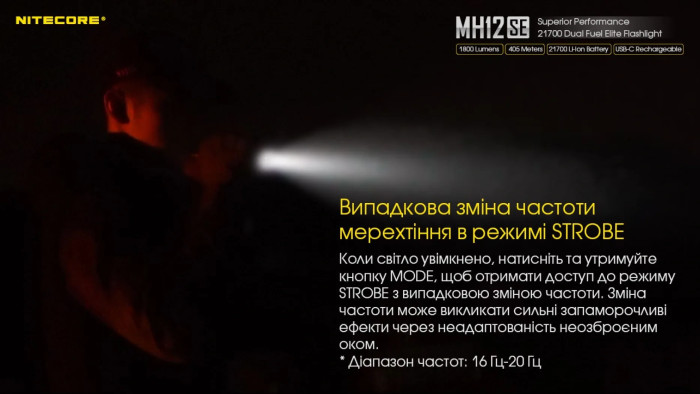 Фонарь Nitecore MH12SE (SFT-40-W LED, 1800 люмен)  
