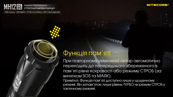 Фонарь Nitecore MH12SE (SFT-40-W LED, 1800 люмен)  