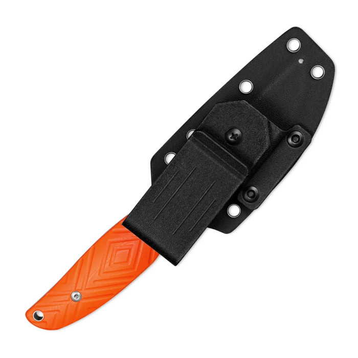 Нож с чехлом туристический SRM Fossa 605T-GJ, (8.8 см) 14C28N / G10 оранжевый  