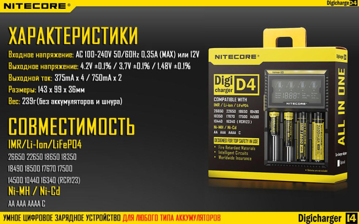 Зарядное устройство Nitecore Digicharger D4 (4 канала)  