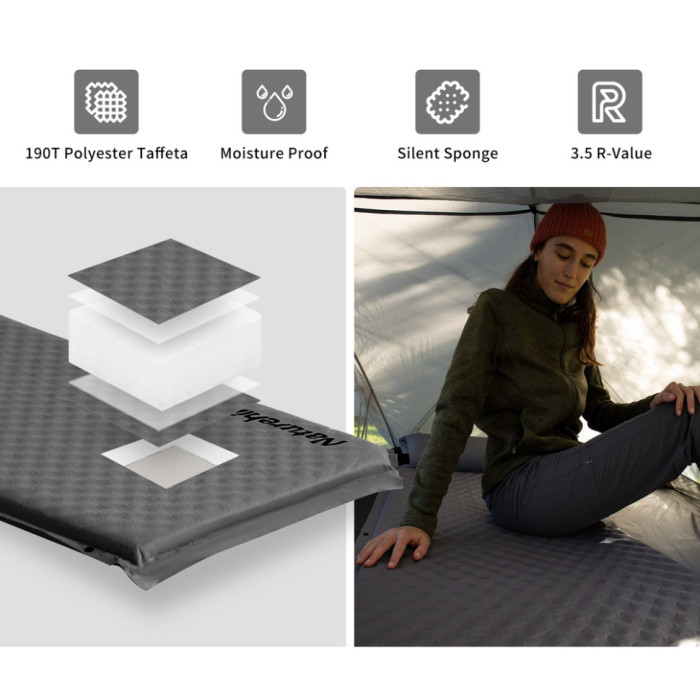 Коврик самонадувающийся одноместный с подушкой Naturehike CNK2300DZ014, 60 мм, графит (6976507663953)  