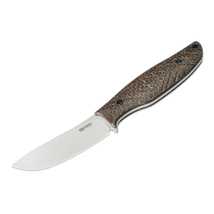 Нож с чехлом туристический SRM Fossa 605T-MW, (8.8 см) 14C28N / Micarta коричневый  
