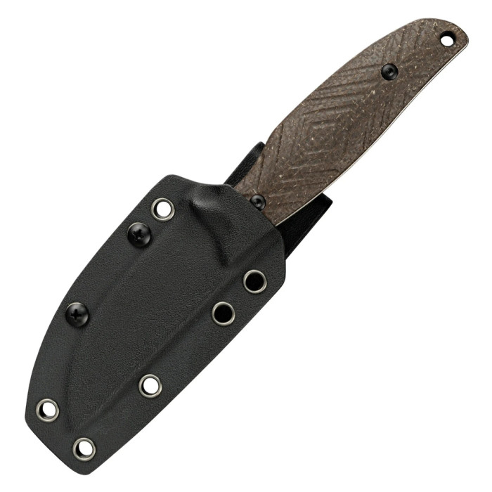 Нож с чехлом туристический SRM Fossa 605T-MW, (8.8 см) 14C28N / Micarta коричневый  