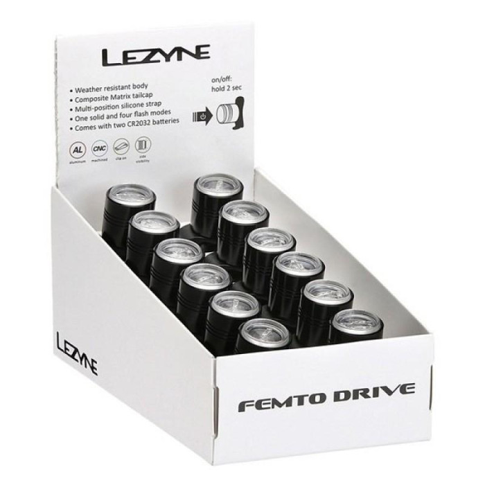 Набор задних велофар Lezyne FEMTO DRIVE BOX SET FRONT 12 штук черный 15 люменов Y13  