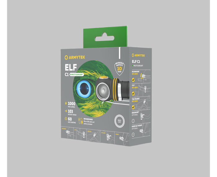 Мультифонарь Armytek Elf C1 Micro USB+18350 LH351D (холодный свет) (F05002C)  