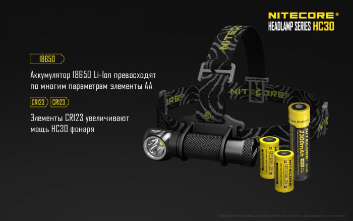 Фонарь налобный Nitecore HC30 Cree XM-L2 U2  