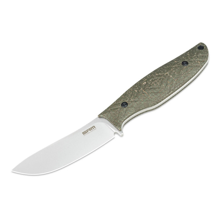 Нож с чехлом туристический SRM Fossa 605T-MP, (8.8 см) 14C28N / Micarta зеленый  