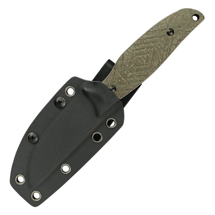 Нож с чехлом туристический SRM Fossa 605T-MP, (8.8 см) 14C28N / Micarta зеленый  