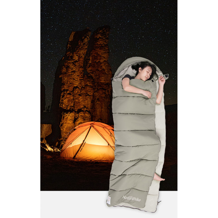 Спальный мешок с капюшоном с обычным мешком для хранения Naturehike M300 CNK2350WS023, зеленый, левый  
