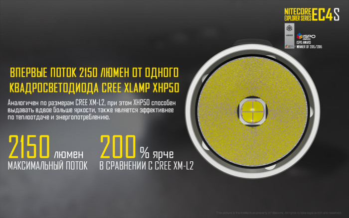 Карманный фонарь Nitecore EC4S , серый XHP50, 2150 люмен  