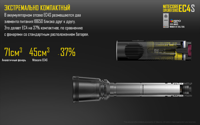 Карманный фонарь Nitecore EC4S , серый XHP50, 2150 люмен  