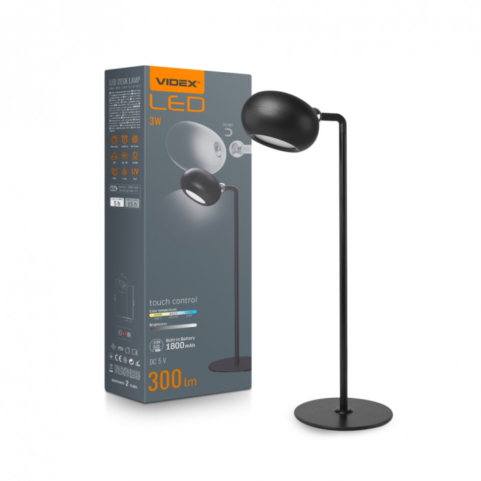 Настольная лампа аккумуляторная Videx LED VLE-TF18B 3W черный  