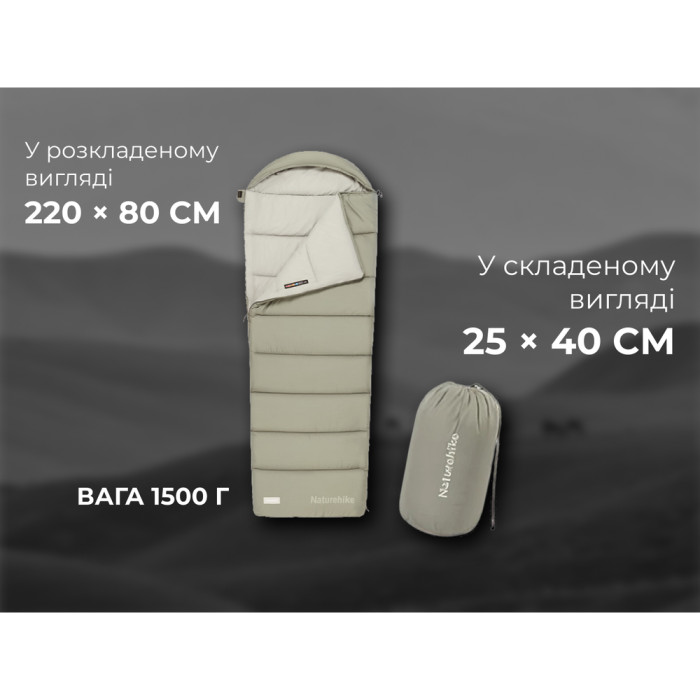 Спальный мешок с капюшоном Naturehike MS300 CNK2350WS023 правый, зеленый  