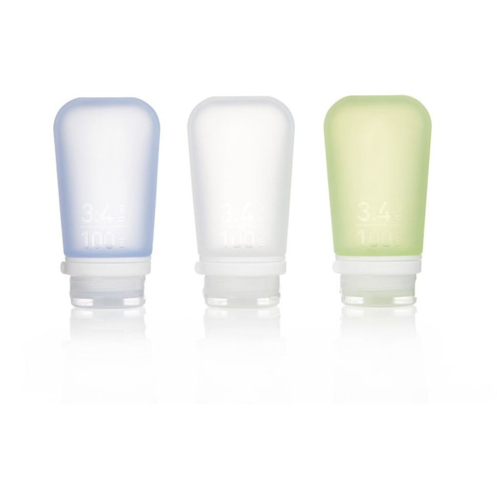 Набор силиконовых бутылочек Humangear GoToob + 3-Pack Large (прозрачный, зеленый, синий)  