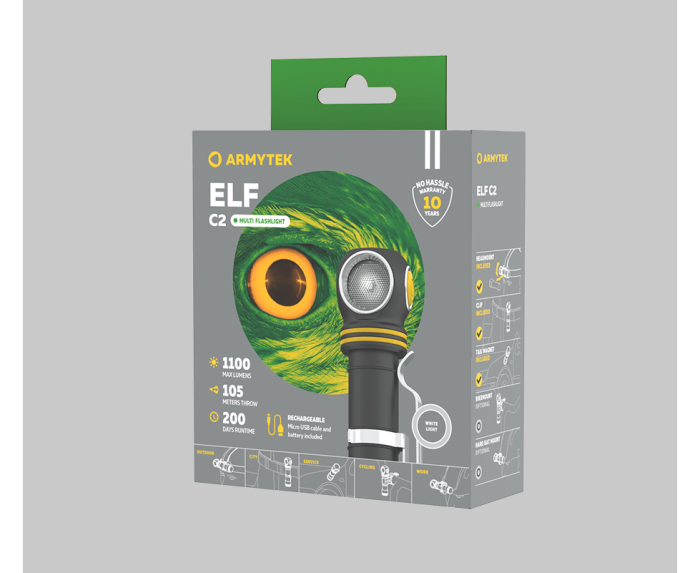 Мультифонарь Armytek Elf C2, магнитная зарядка,18650 LH351D White (холодный свет),(F05102C)  