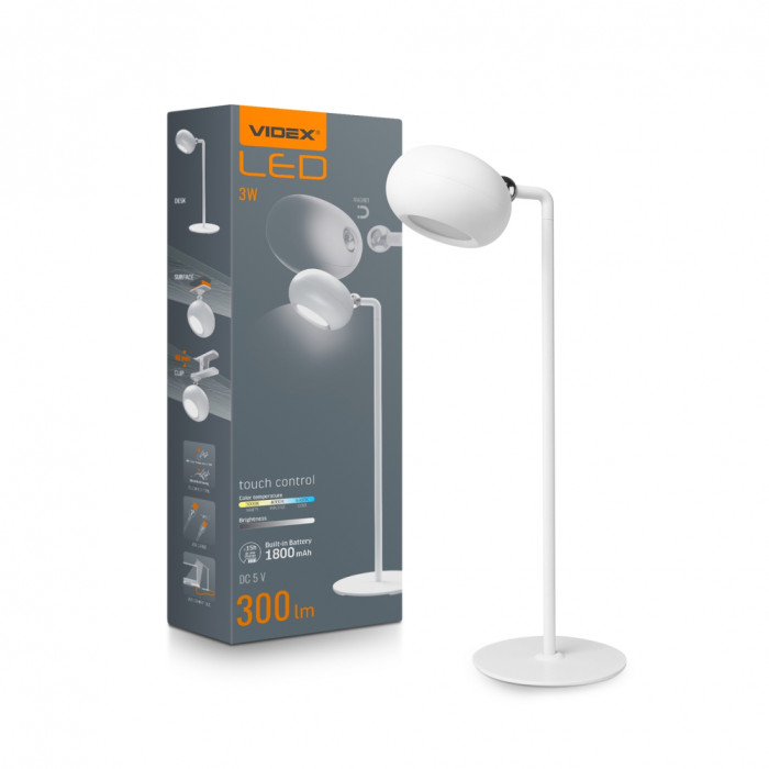 Настольная лампа аккумуляторная Videx LED VLE-TF18W 3W белый  