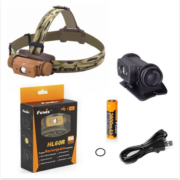 Налобный фонарь Fenix HL60R Cree XM-L2 U2 Neutral White LED (черный)  