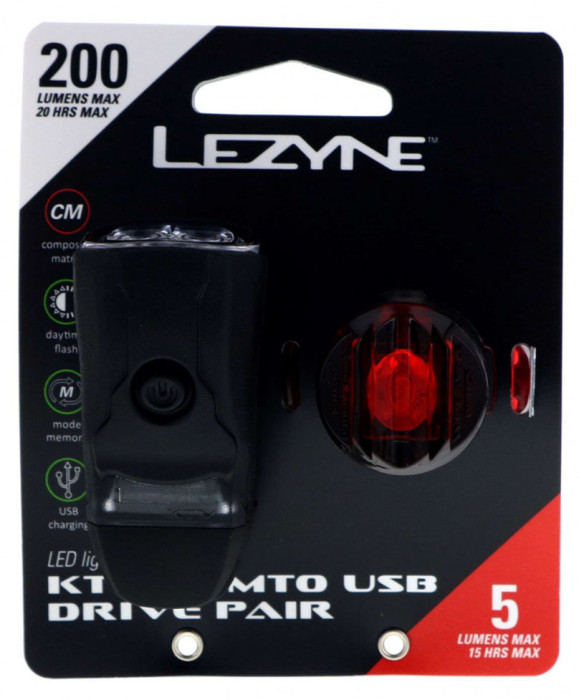 Комплект фар Lezyne LED KTV DRIVE / FEMTO USB PAIR 220/5 люменов Y13 черный  